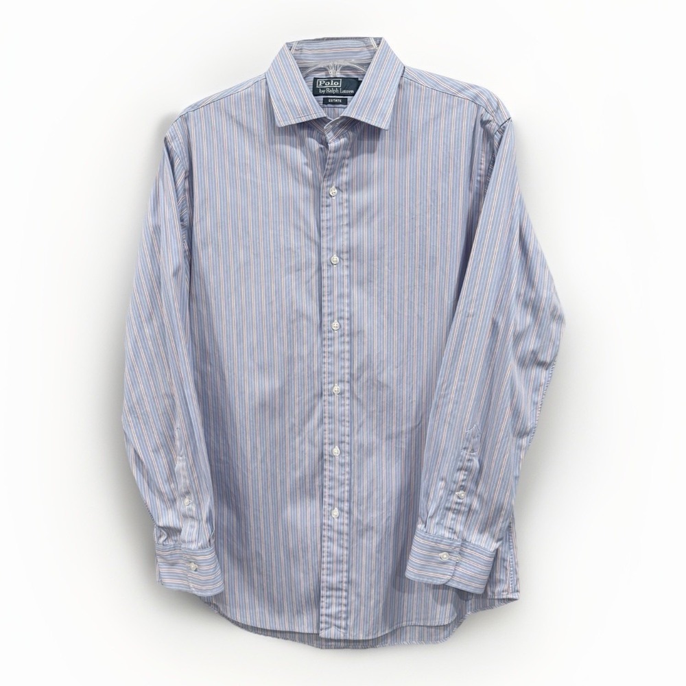 Ralph Lauren Estate Dress Shirt Men's 16 32/33 Blue Striped Long Sleeve